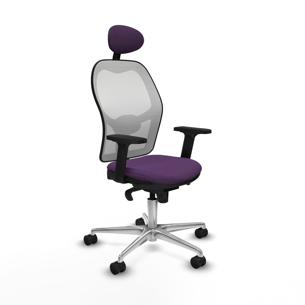 Jorquera sincro malla blanca bali morado brazos 2D base aluminio cabecero fijo ruedas 65mm nailon