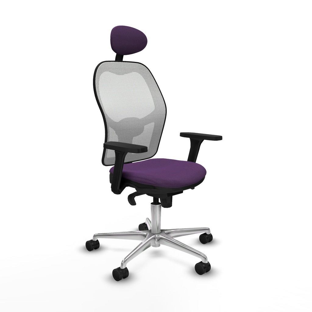 Jorquera sincro malla blanca bali morado brazos 3D base aluminio cabecero fijo ruedas 65mm nailon