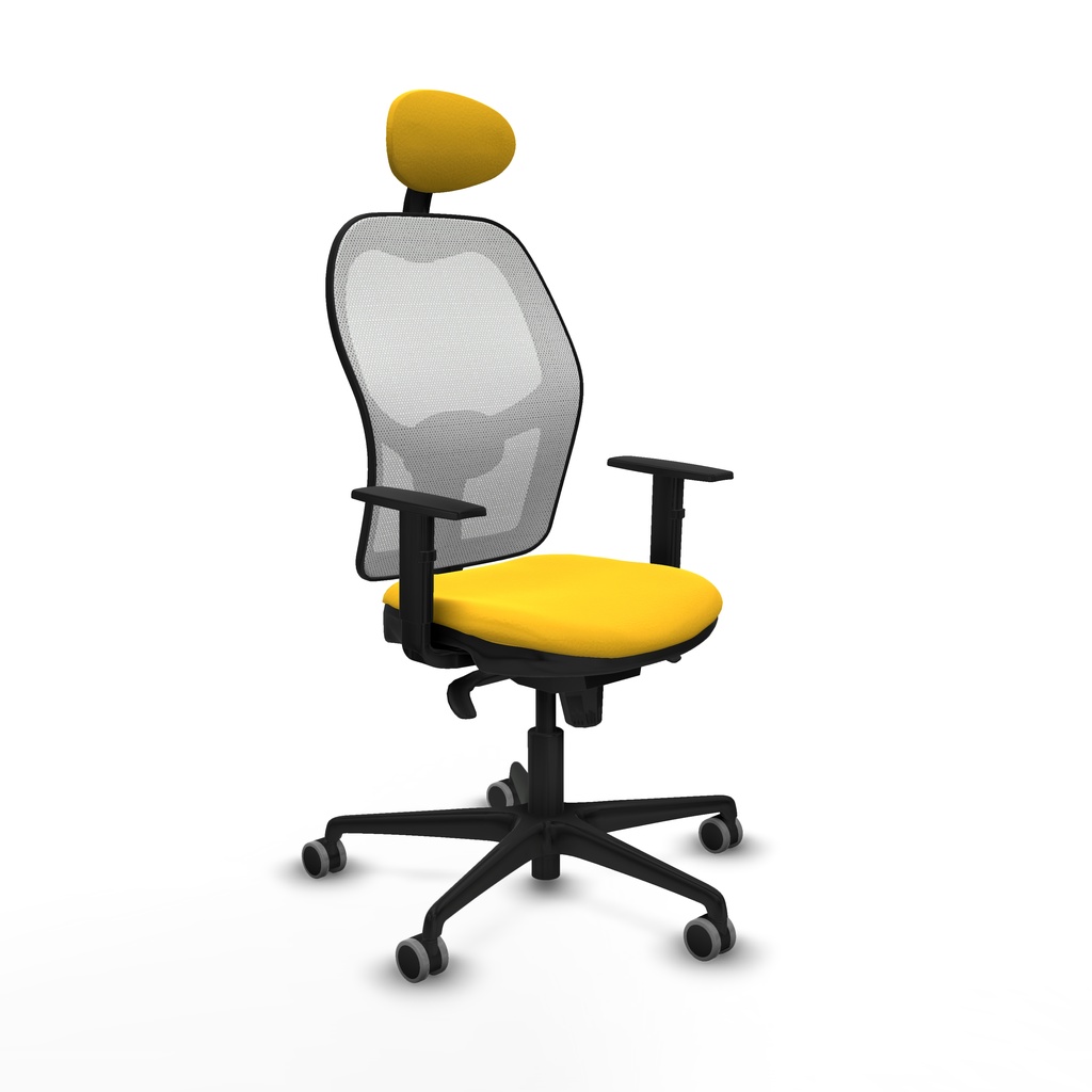 Jorquera sincro malla blanca similpiel amarillo brazos 1D base nailon cabecero fijo ruedas 65mm engomada