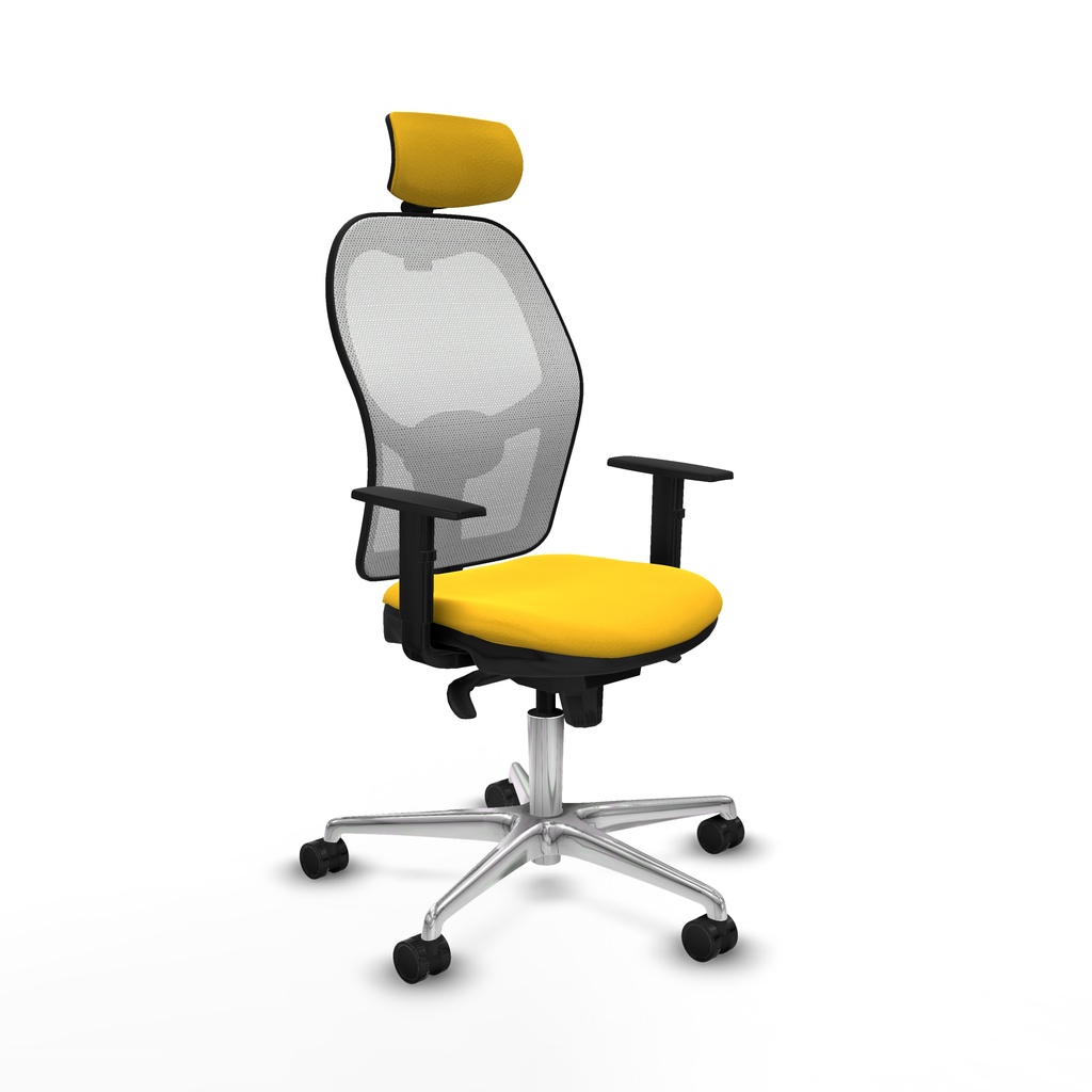 Jorquera sincro malla blanca similpiel amarillo brazos 1D base aluminio cabecero 2D ruedas 65mm nailon
