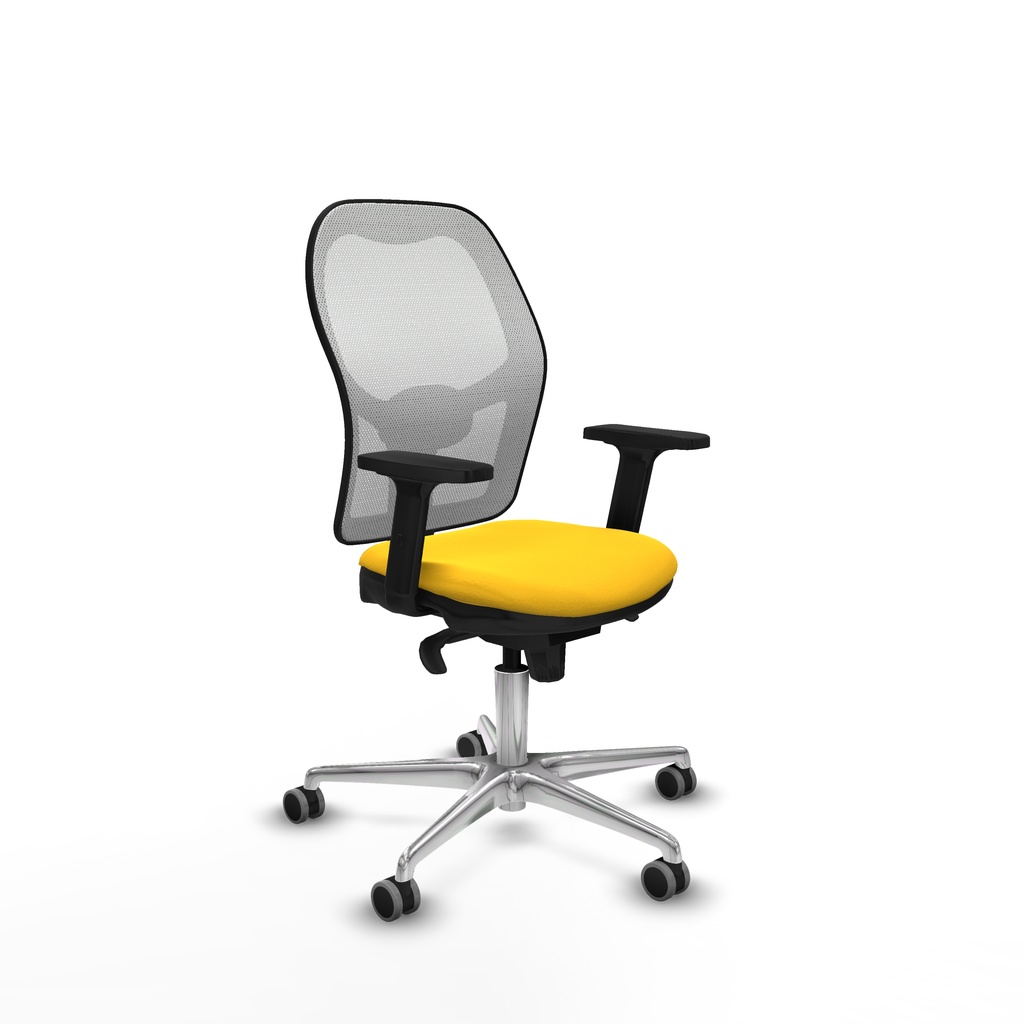 Jorquera sincro malla blanca similpiel amarillo brazos 2D base aluminio  ruedas 65mm engomada