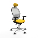 Jorquera sincro malla blanca similpiel amarillo brazos 2D base aluminio cabecero fijo ruedas 65mm engomada