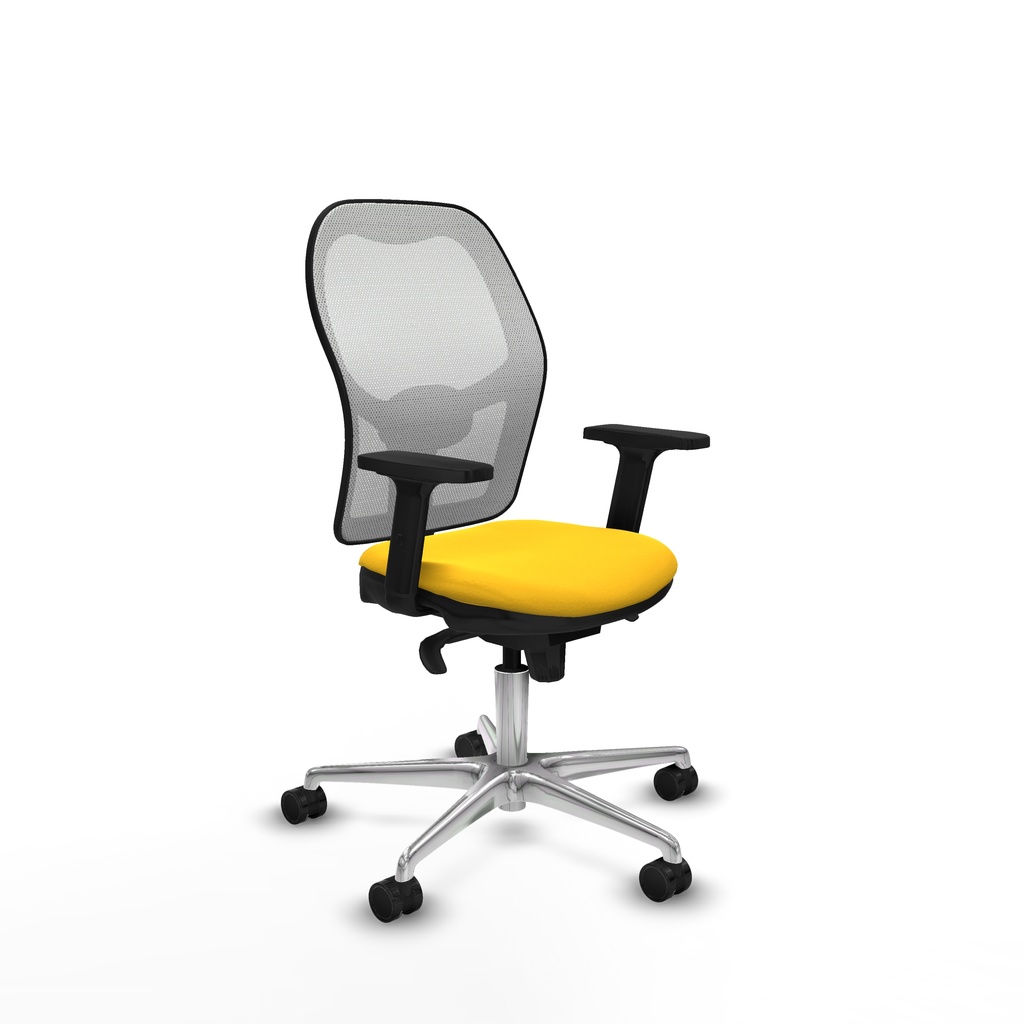 Jorquera sincro malla blanca similpiel amarillo brazos 2D base aluminio  ruedas 65mm nailon