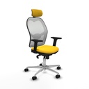 Jorquera sincro malla blanca similpiel amarillo brazos 2D base aluminio cabecero 2D ruedas 65mm nailon