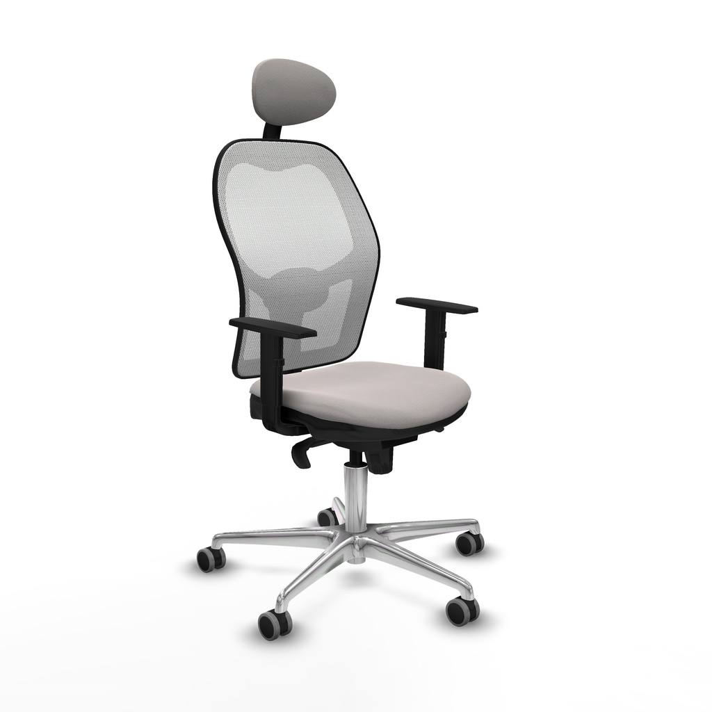 Jorquera sincro malla blanca similpiel blanco brazos 1D base aluminio cabecero fijo ruedas 65mm engomada