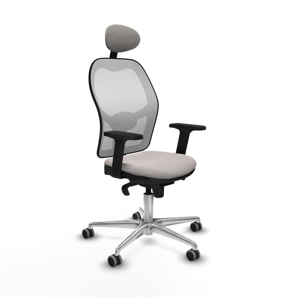 Jorquera sincro malla blanca similpiel blanco brazos 2D base aluminio cabecero fijo ruedas 65mm engomada