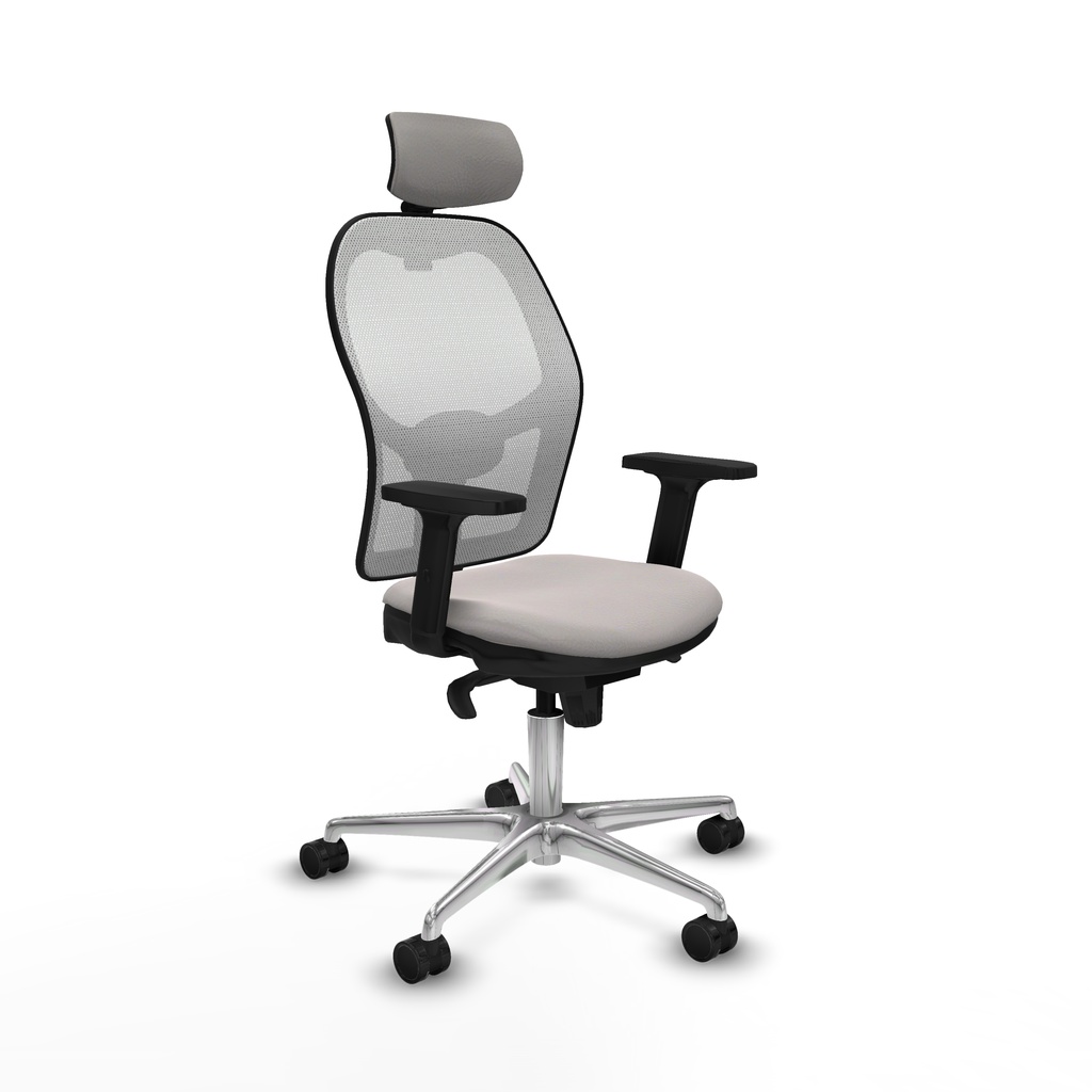 Jorquera sincro malla blanca similpiel blanco brazos 2D base aluminio cabecero 2D ruedas 65mm nailon