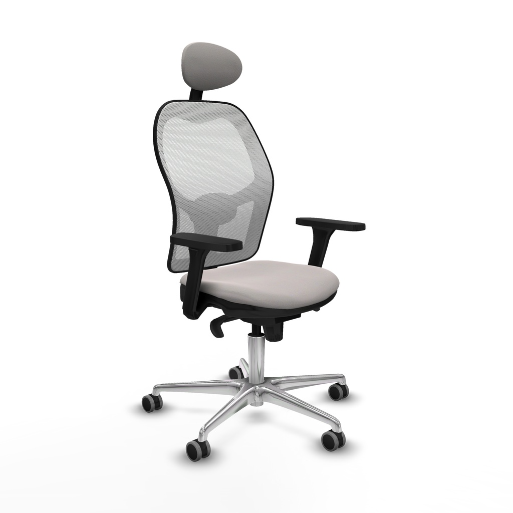 Jorquera sincro malla blanca similpiel blanco brazos 3D base aluminio cabecero fijo ruedas 65mm engomada