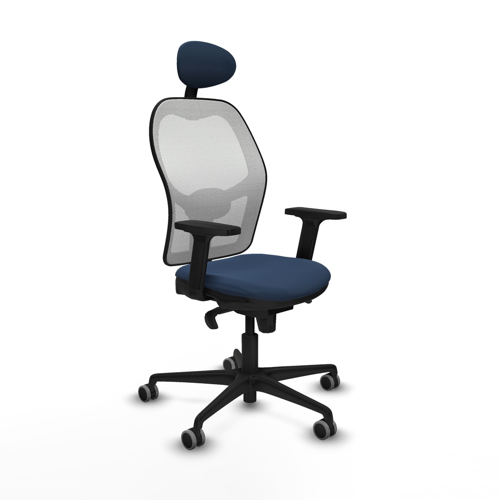 Jorquera sincro malla blanca similpiel azul marino brazos 2D base nailon cabecero fijo ruedas 65mm engomada