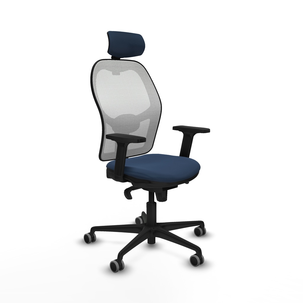 Jorquera sincro malla blanca similpiel azul marino brazos 2D base nailon cabecero 2D ruedas 65mm engomada
