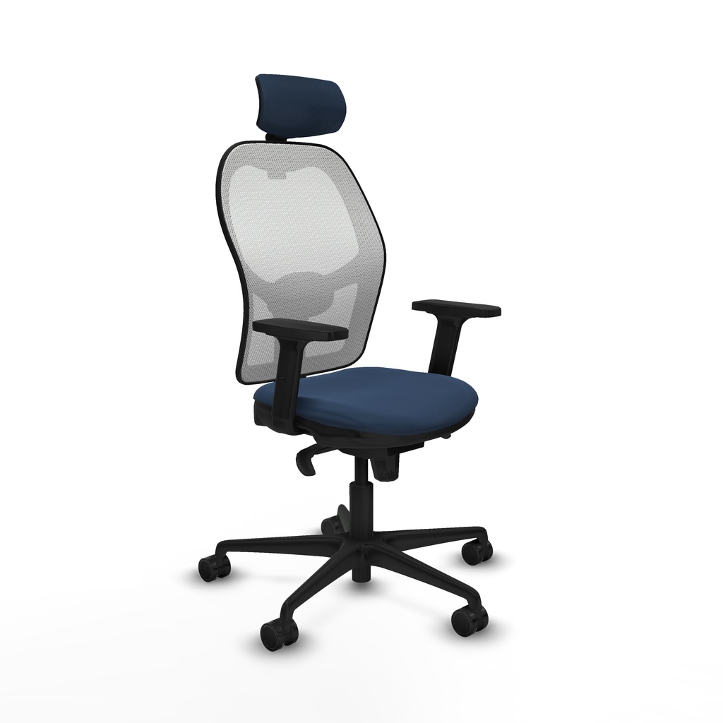 Jorquera sincro malla blanca similpiel azul marino brazos 2D base nailon cabecero 2D ruedas 65mm nailon