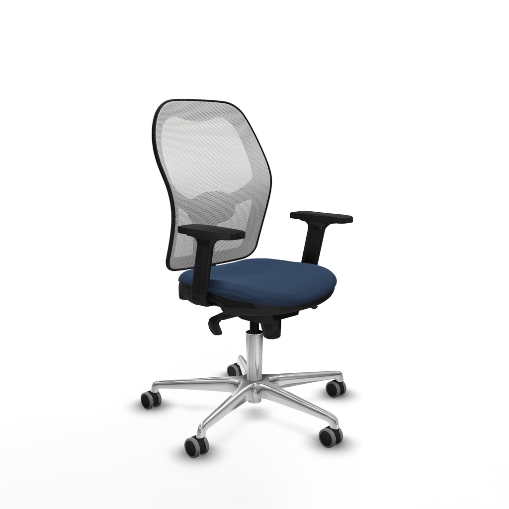 Jorquera sincro malla blanca similpiel azul marino brazos 2D base aluminio  ruedas 65mm engomada