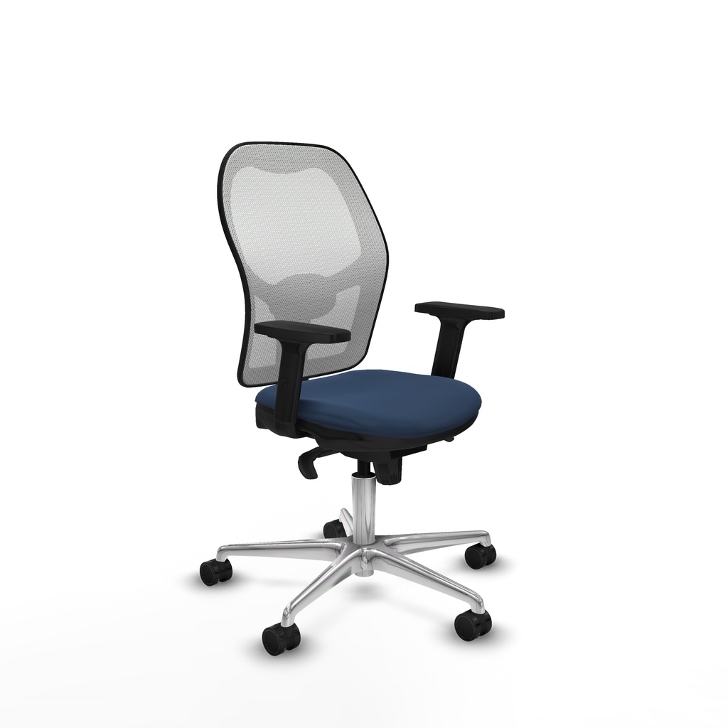 Jorquera sincro malla blanca similpiel azul marino brazos 2D base aluminio  ruedas 65mm nailon