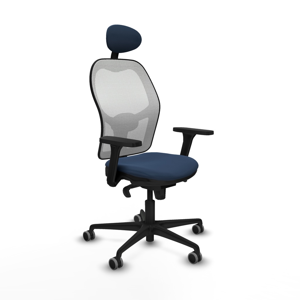 Jorquera sincro malla blanca similpiel azul marino brazos 3D base nailon cabecero fijo ruedas 65mm engomada