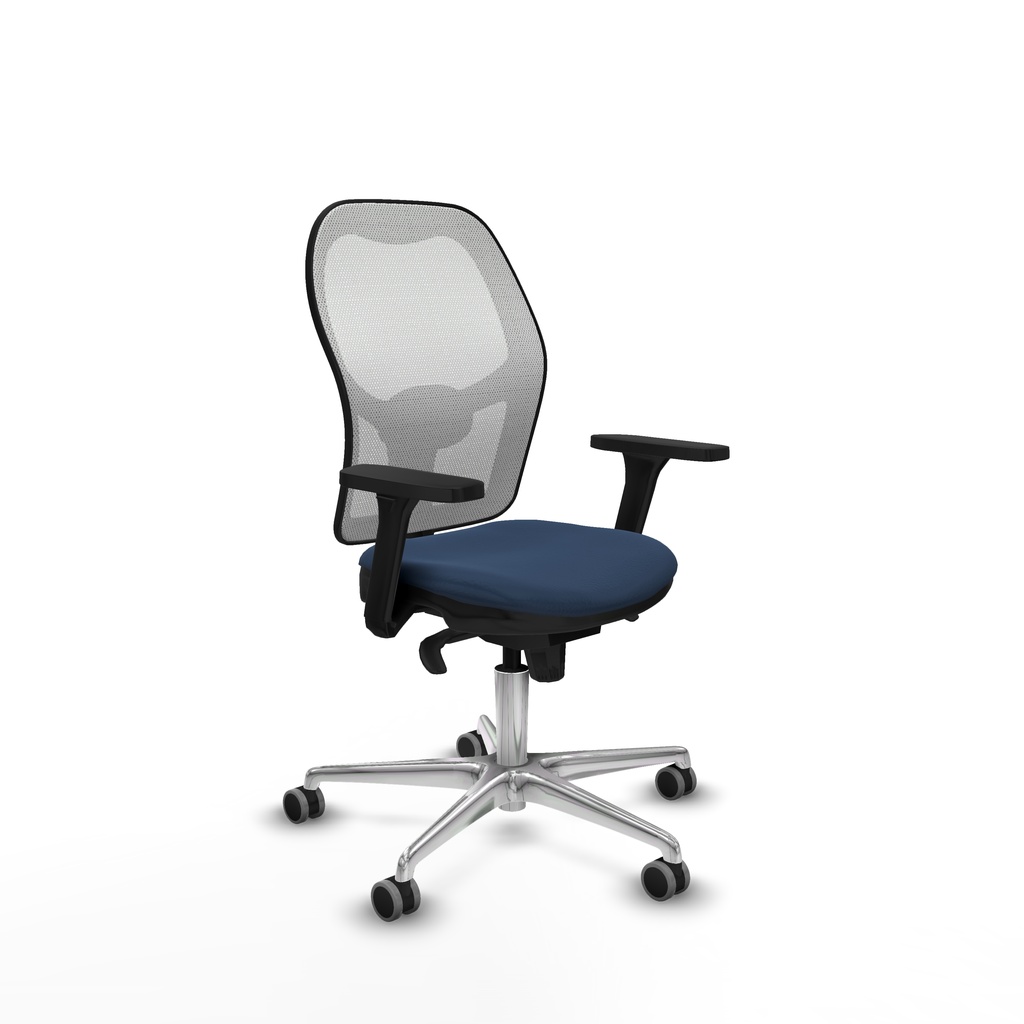 Jorquera sincro malla blanca similpiel azul marino brazos 3D base aluminio  ruedas 65mm engomada