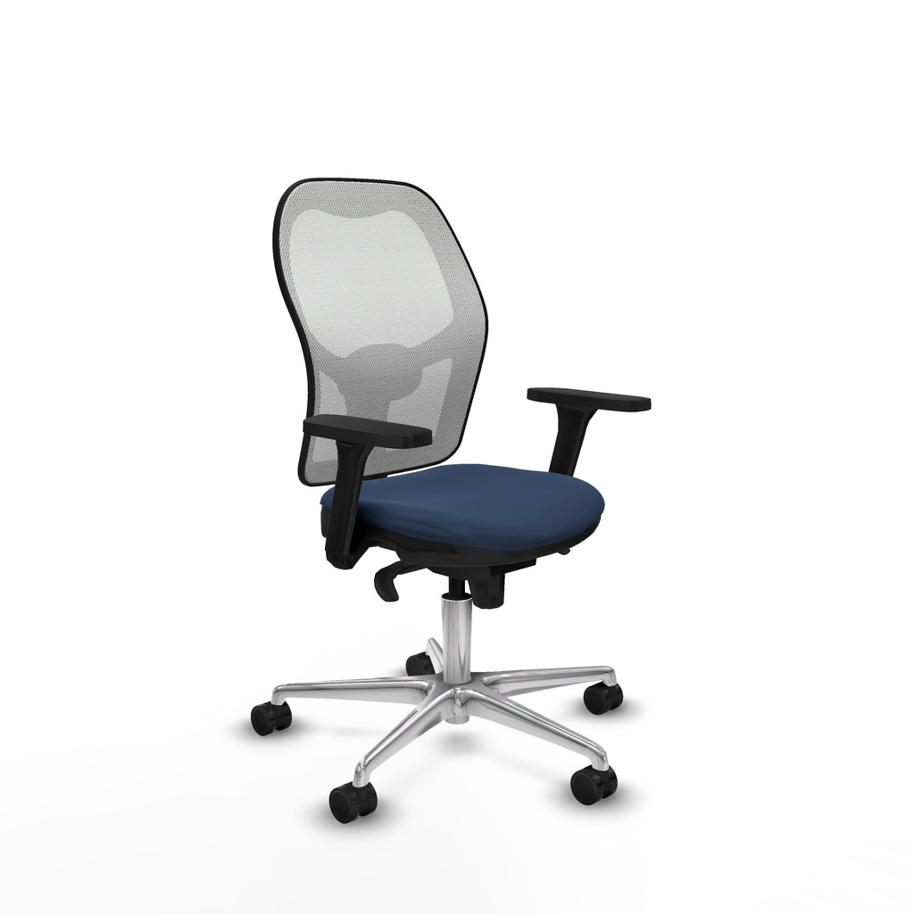 Jorquera sincro malla blanca similpiel azul marino brazos 3D base aluminio  ruedas 65mm nailon