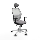 Jorquera sincro malla blanca similpiel gris brazos 1D base aluminio cabecero fijo ruedas 65mm engomada