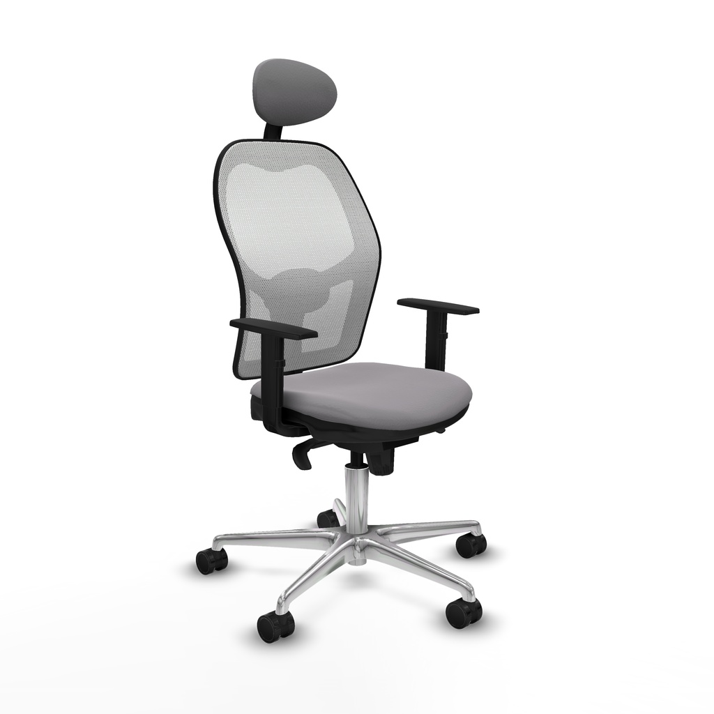 Jorquera sincro malla blanca similpiel gris brazos 1D base aluminio cabecero fijo ruedas 65mm nailon