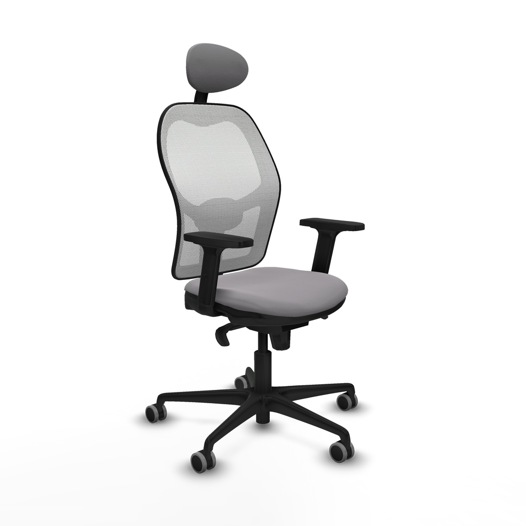 Jorquera sincro malla blanca similpiel gris brazos 2D base nailon cabecero fijo ruedas 65mm engomada