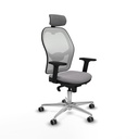 Jorquera sincro malla blanca similpiel gris brazos 2D base aluminio cabecero 2D ruedas 65mm engomada