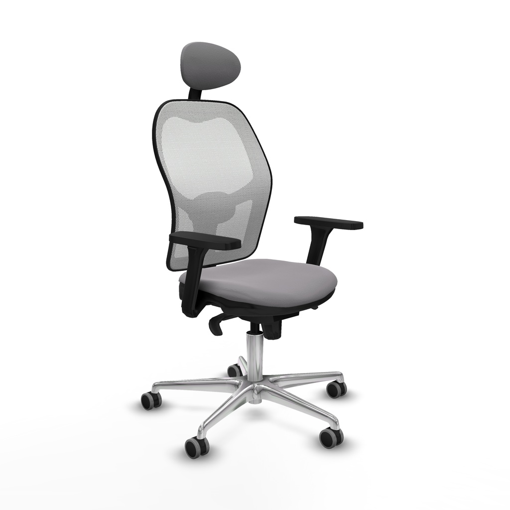 Jorquera sincro malla blanca similpiel gris brazos 3D base aluminio cabecero fijo ruedas 65mm engomada