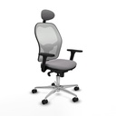 Jorquera sincro malla blanca similpiel gris brazos 3D base aluminio cabecero fijo ruedas 65mm nailon