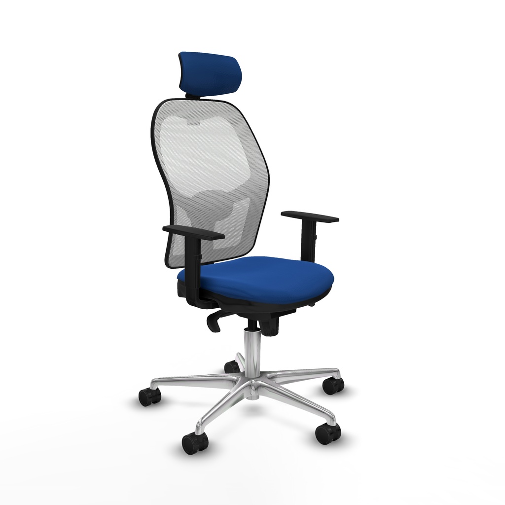 Jorquera sincro malla blanca similpiel azul brazos 1D base aluminio cabecero 2D ruedas 65mm nailon