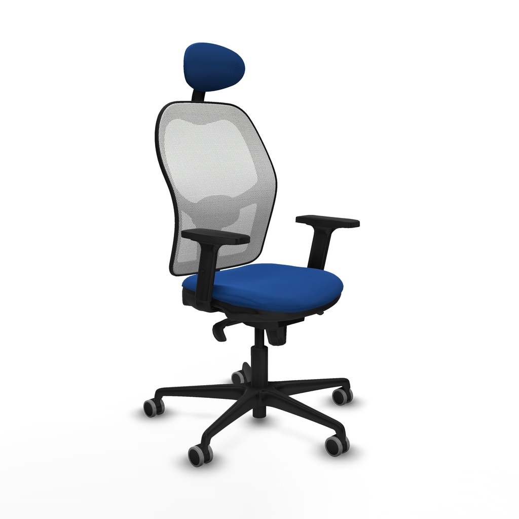 Jorquera sincro malla blanca similpiel azul brazos 2D base nailon cabecero fijo ruedas 65mm engomada