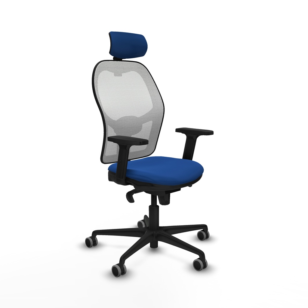 Jorquera sincro malla blanca similpiel azul brazos 2D base nailon cabecero 2D ruedas 65mm engomada