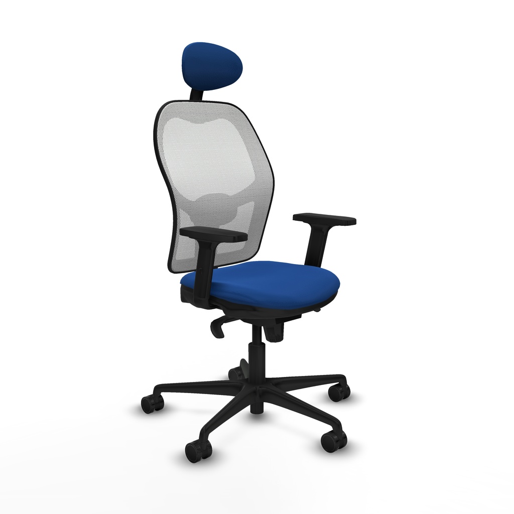 Jorquera sincro malla blanca similpiel azul brazos 2D base nailon cabecero fijo ruedas 65mm nailon