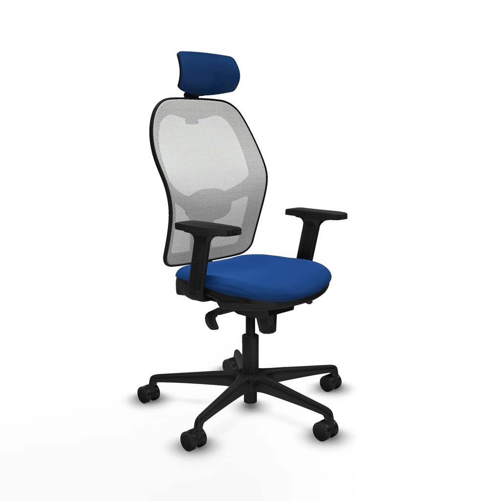 Jorquera sincro malla blanca similpiel azul brazos 2D base nailon cabecero 2D ruedas 65mm nailon