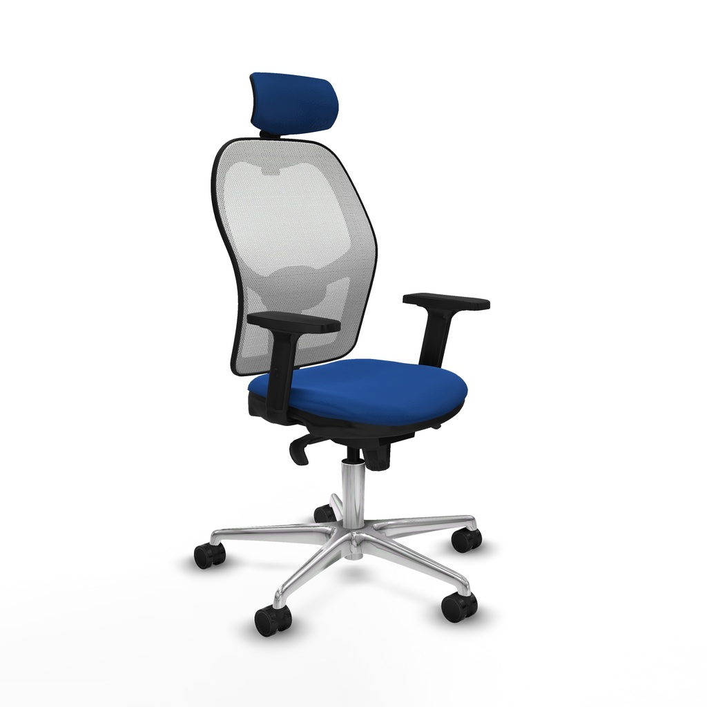 Jorquera sincro malla blanca similpiel azul brazos 2D base aluminio cabecero 2D ruedas 65mm nailon