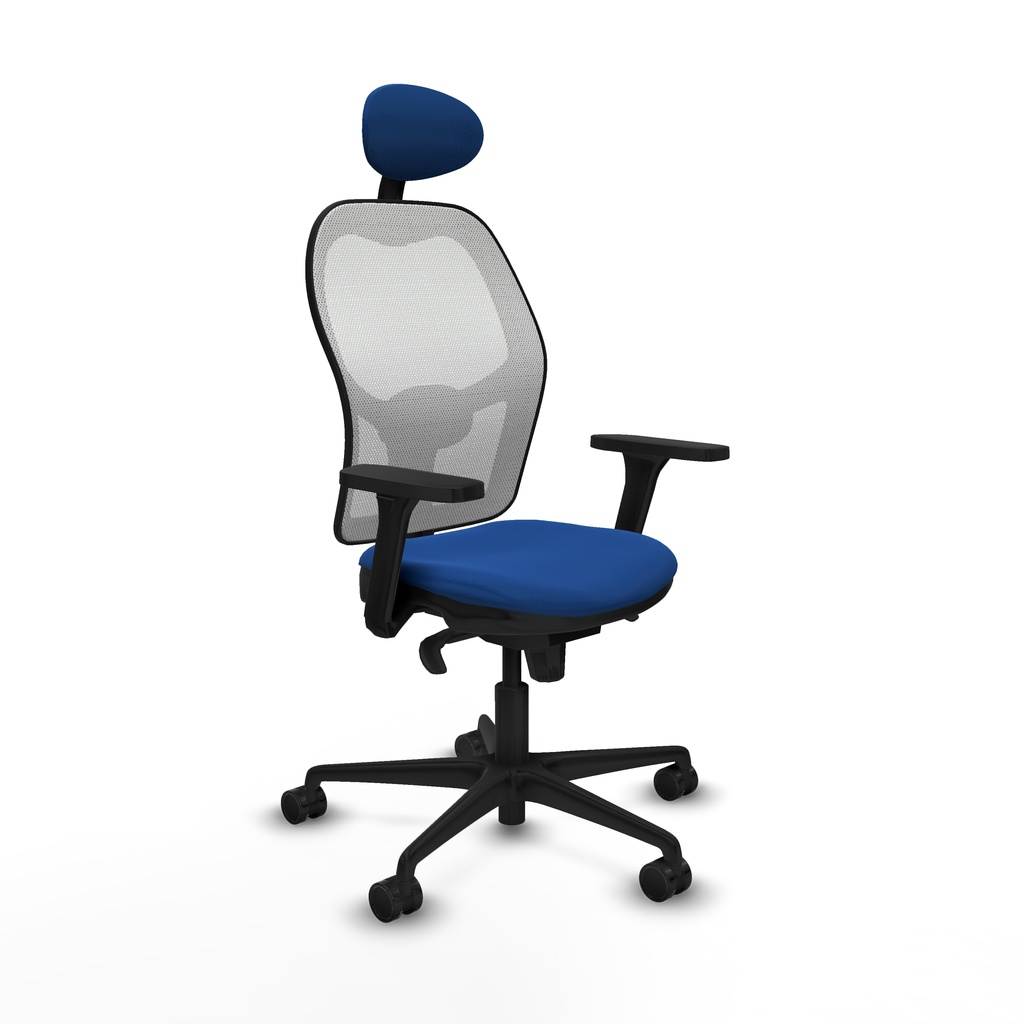 Jorquera sincro malla blanca similpiel azul brazos 3D base nailon cabecero fijo ruedas 65mm nailon