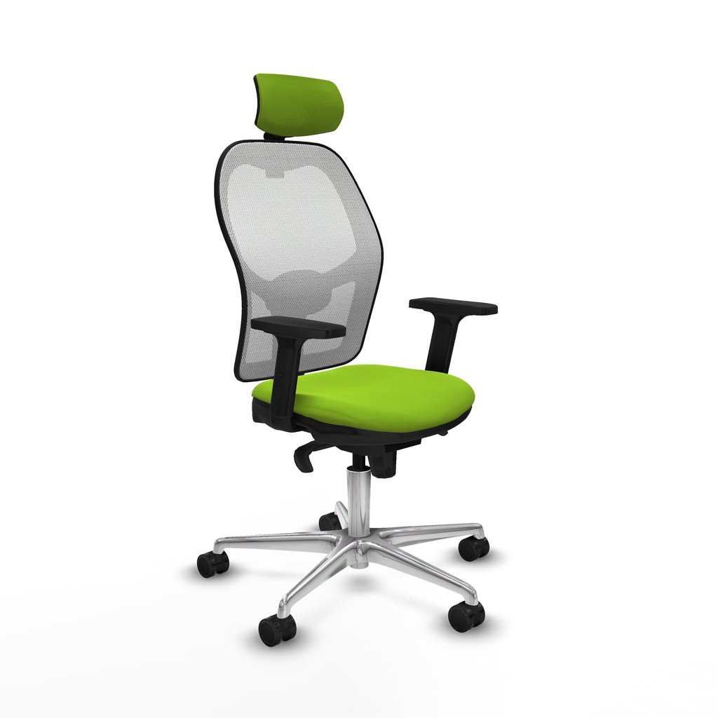 Jorquera sincro malla blanca similpiel pistacho brazos 2D base aluminio cabecero 2D ruedas 65mm nailon