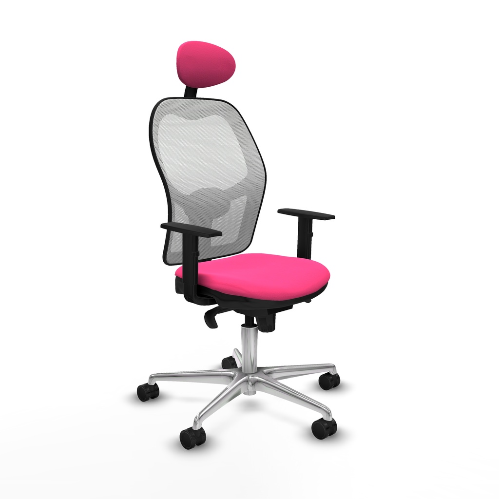 Jorquera sincro malla blanca similpiel rosa brazos 1D base aluminio cabecero fijo ruedas 65mm nailon