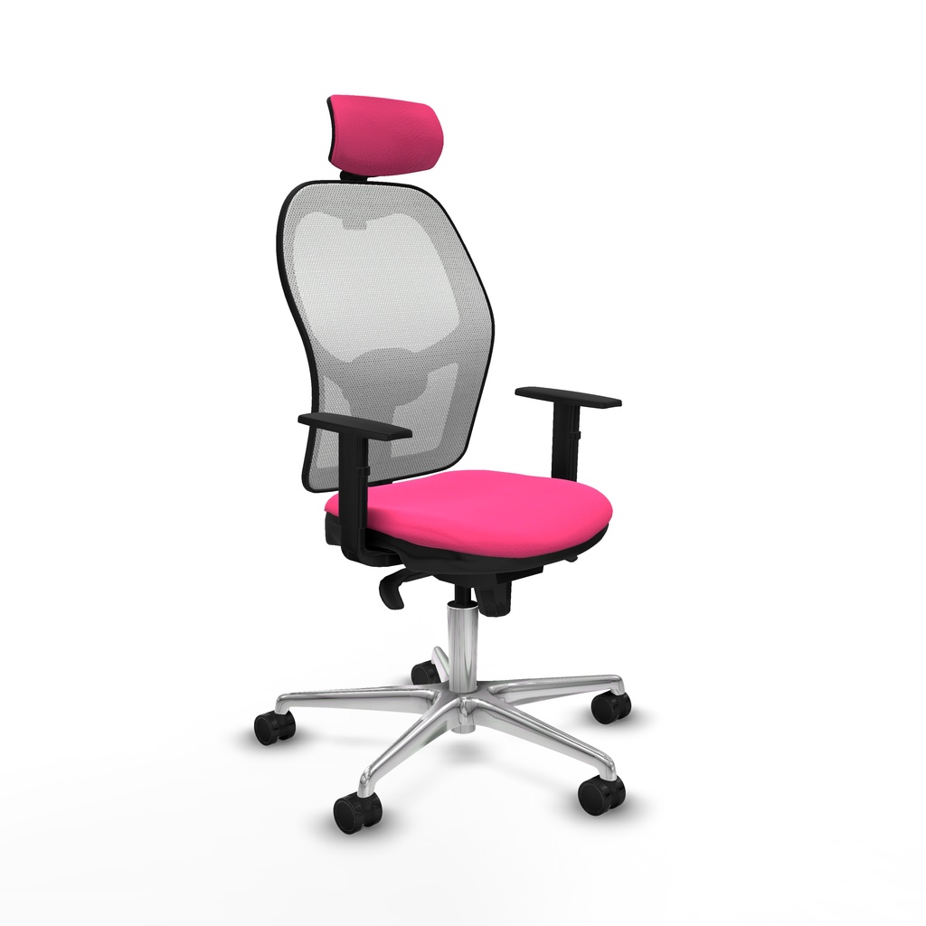 Jorquera sincro malla blanca similpiel rosa brazos 1D base aluminio cabecero 2D ruedas 65mm nailon