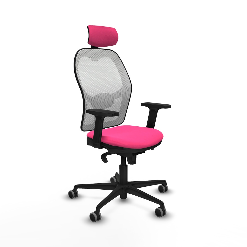 Jorquera sincro malla blanca similpiel rosa brazos 2D base nailon cabecero 2D ruedas 65mm engomada