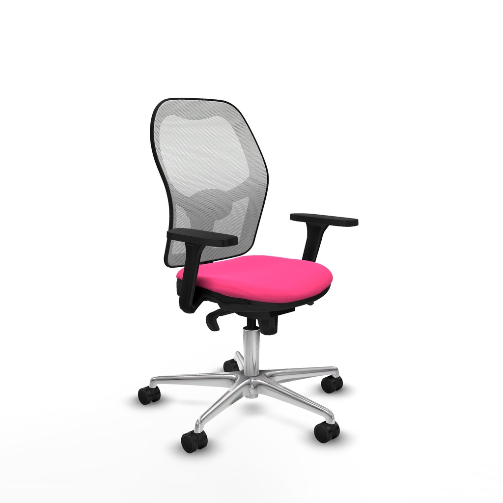 Jorquera sincro malla blanca similpiel rosa brazos 3D base aluminio  ruedas 65mm nailon