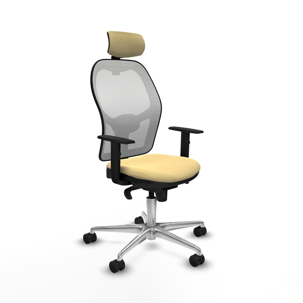 Jorquera sincro malla blanca similpiel crema brazos 1D base aluminio cabecero 2D ruedas 65mm nailon