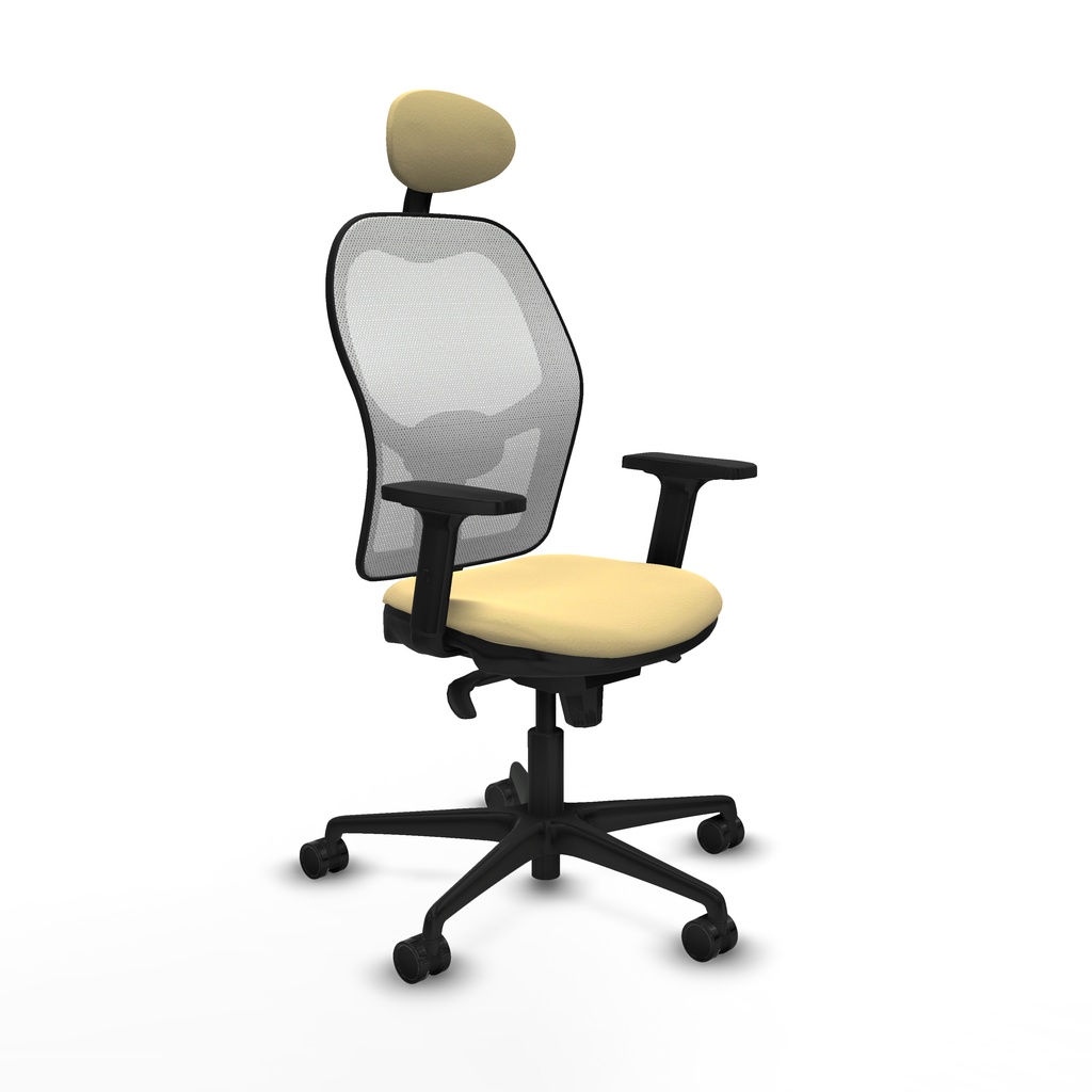 Jorquera sincro malla blanca similpiel crema brazos 2D base nailon cabecero fijo ruedas 65mm nailon