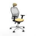 Jorquera sincro malla blanca similpiel crema brazos 2D base aluminio cabecero fijo ruedas 65mm engomada