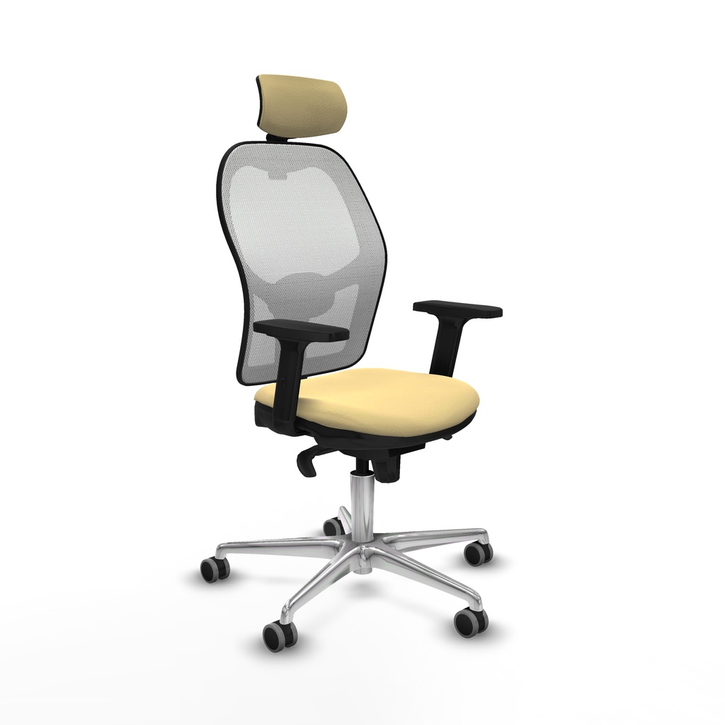 Jorquera sincro malla blanca similpiel crema brazos 2D base aluminio cabecero 2D ruedas 65mm engomada