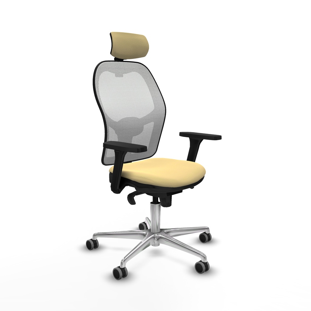 Jorquera sincro malla blanca similpiel crema brazos 3D base aluminio cabecero 2D ruedas 65mm engomada