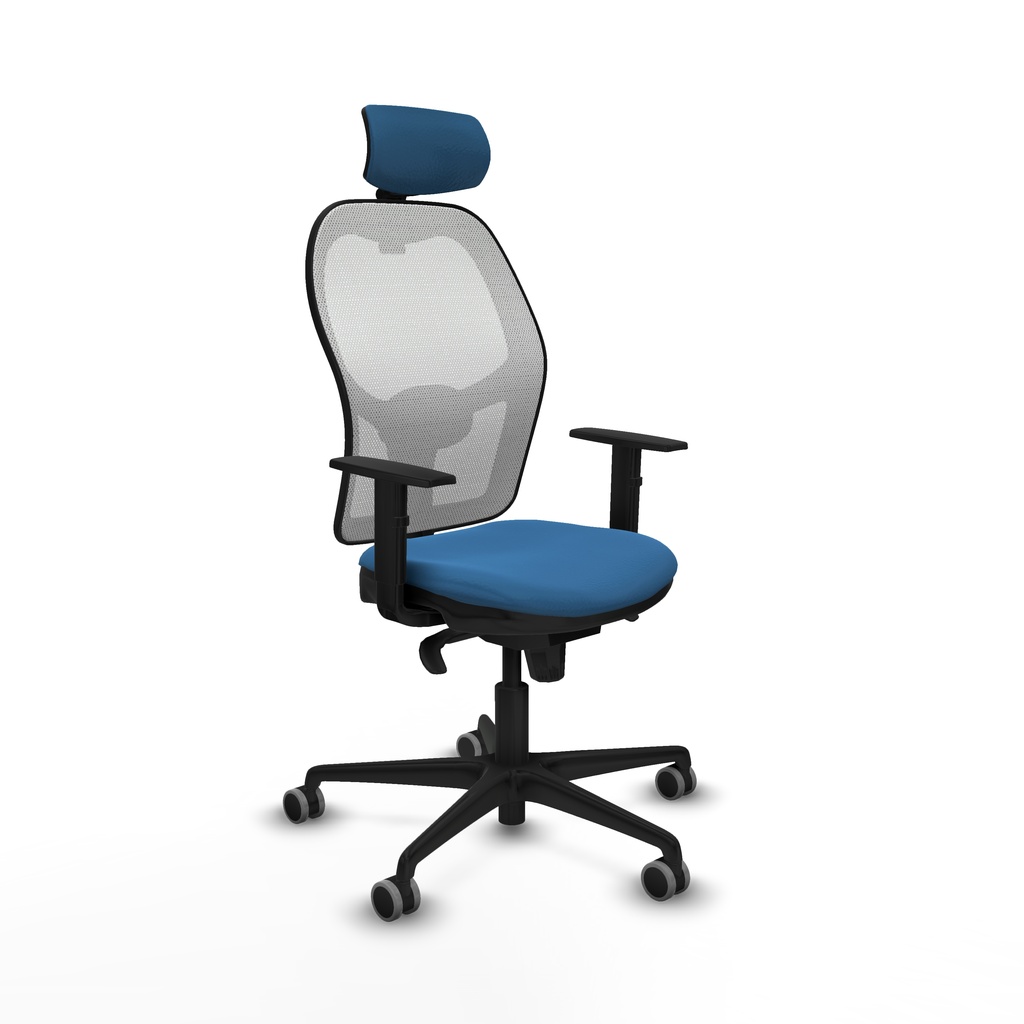 Jorquera sincro malla blanca similpiel azul claro brazos 1D base nailon cabecero 2D ruedas 65mm engomada