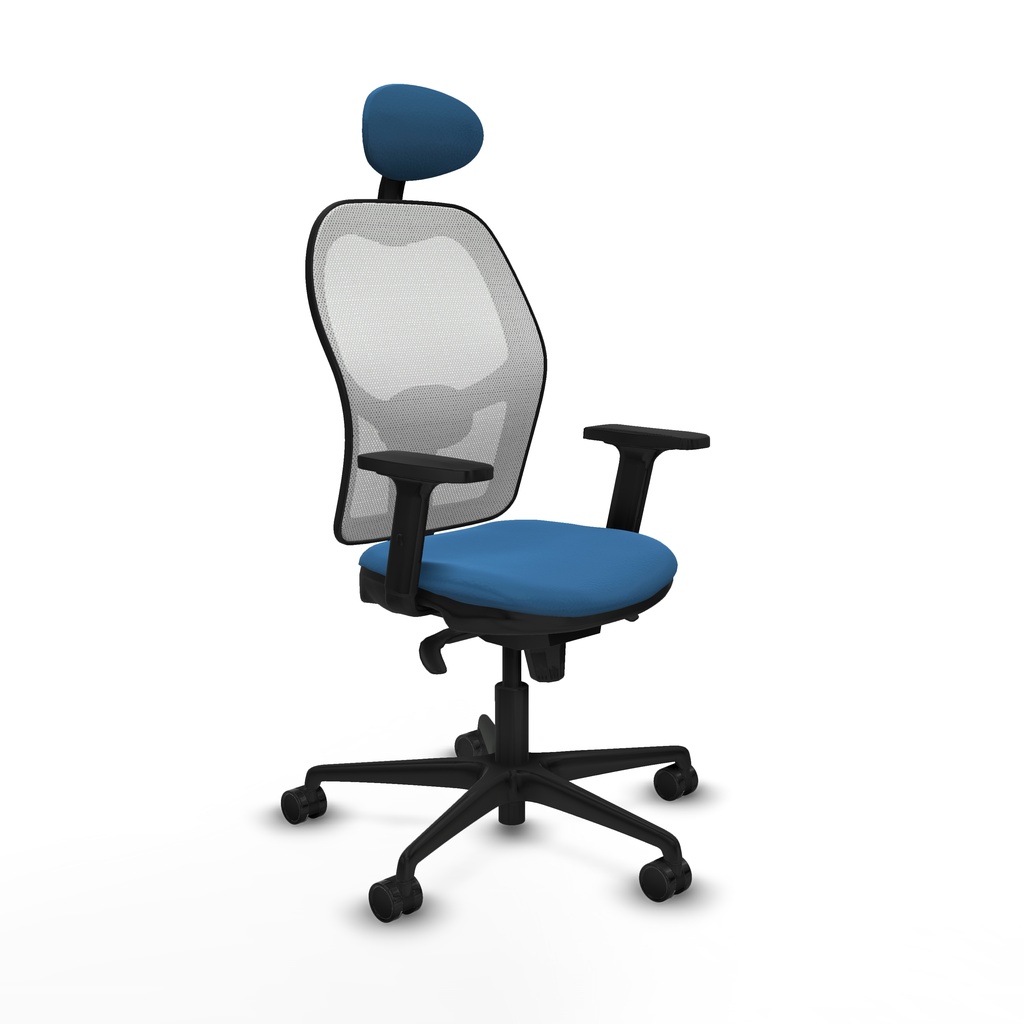 Jorquera sincro malla blanca similpiel azul claro brazos 2D base nailon cabecero fijo ruedas 65mm nailon
