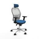 Jorquera sincro malla blanca similpiel azul claro brazos 2D base aluminio cabecero 2D ruedas 65mm nailon
