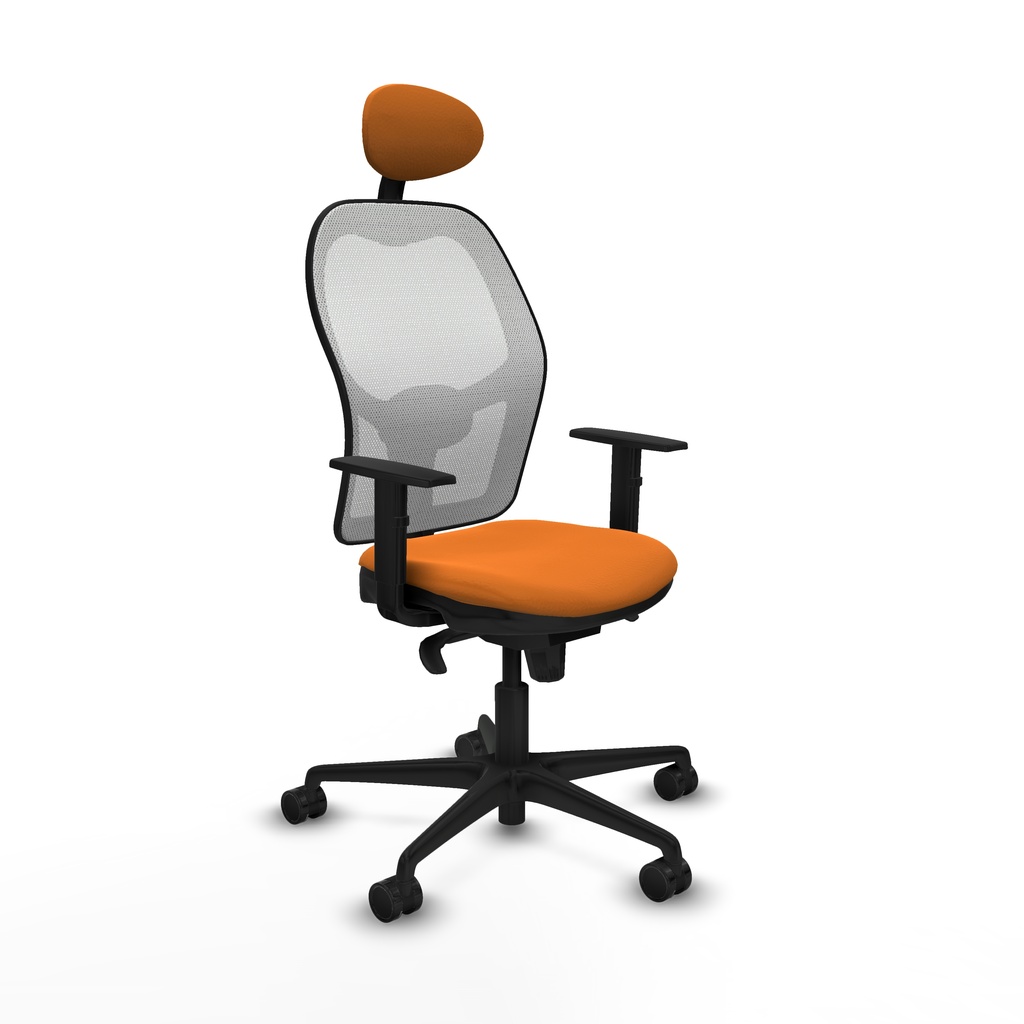 Jorquera sincro malla blanca similpiel naranja brazos 1D base nailon cabecero fijo ruedas 65mm nailon