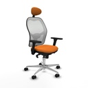 Jorquera sincro malla blanca similpiel naranja brazos 3D base aluminio cabecero fijo ruedas 65mm nailon
