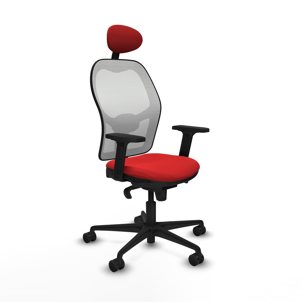 Jorquera sincro malla blanca similpiel rojo brazos 2D base nailon cabecero fijo ruedas 65mm nailon