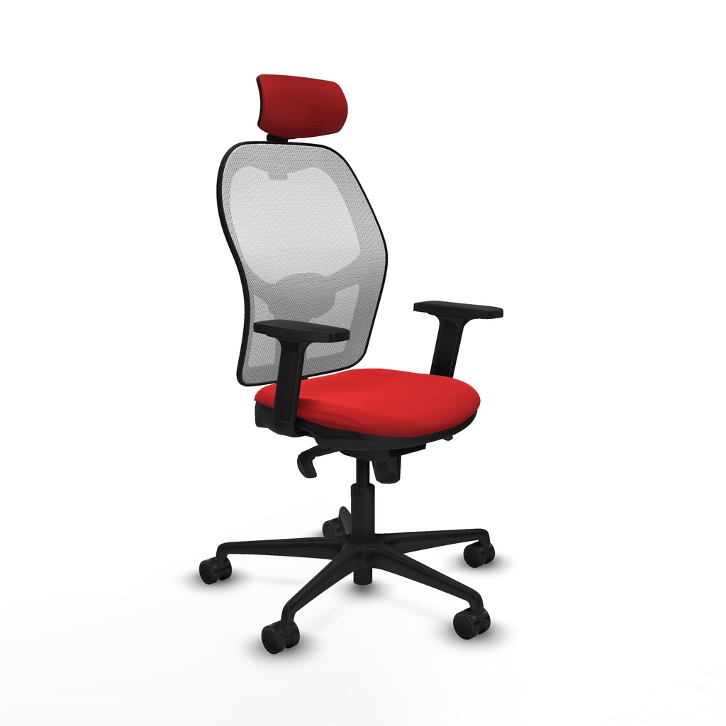 Jorquera sincro malla blanca similpiel rojo brazos 2D base nailon cabecero 2D ruedas 65mm nailon